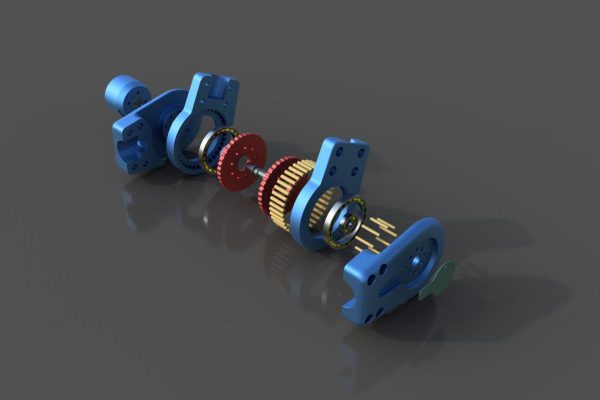 Pre-production and colorized render of the 6th revision actuator.