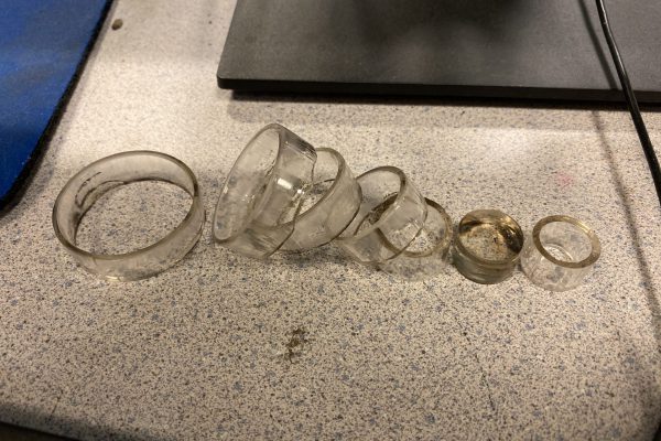 Laser cut, 1/48th inch concentric disks of 15+0.0mm, 20+0.1mm, 25+0.2mm, etc offsets to identify correct offset value for dimensional accuracy.